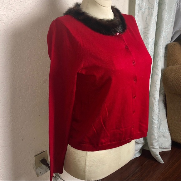 SILX RED CARDIGAN SWEATER WITH FUR COLLAR - Picture 3 of 5